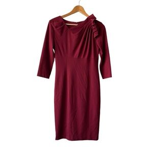 David Meister Asymmetrical Neck 3/4 Sleeve Sheath Dress 6